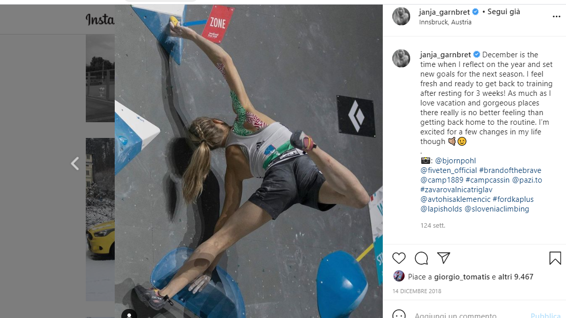 Janja Garnbret Instagram Page