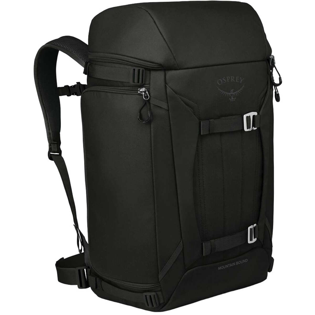 backpack with mountaineering boots attached side view